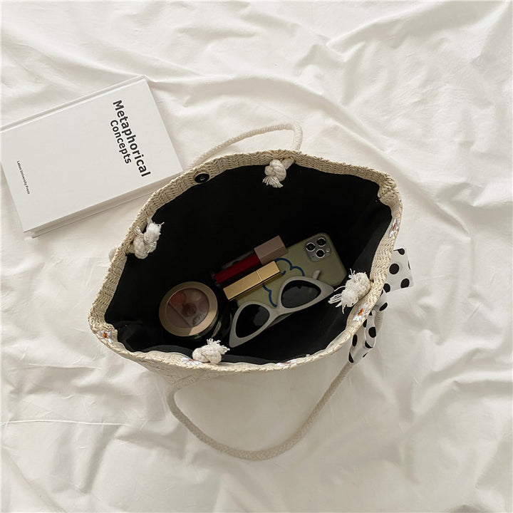 Straw Beach Tote Bag with Decorative Scarf
