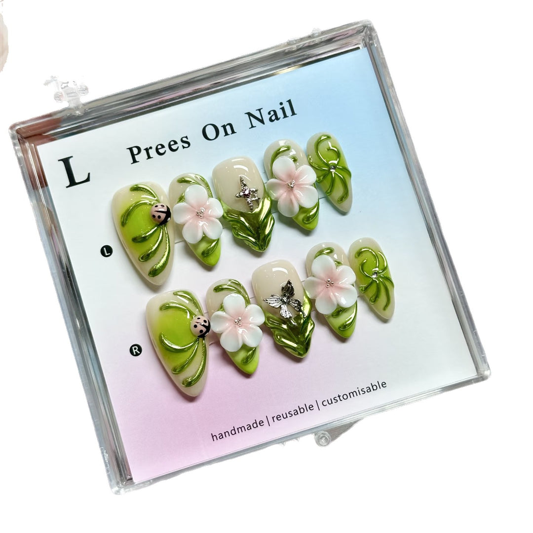 Decorative Press-On Nail Art Set with Floral and Nature-Inspired Designs