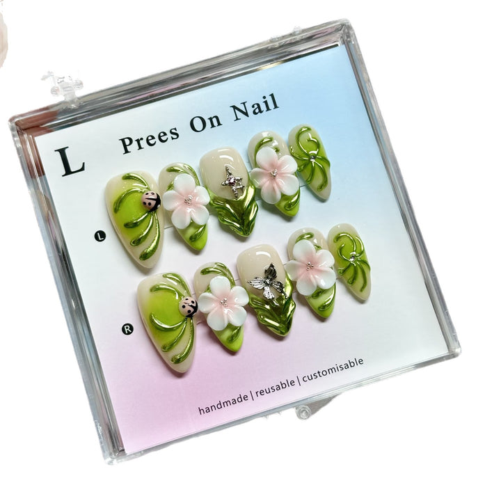 Decorative Press-On Nail Art Set with Floral and Nature-Inspired Designs