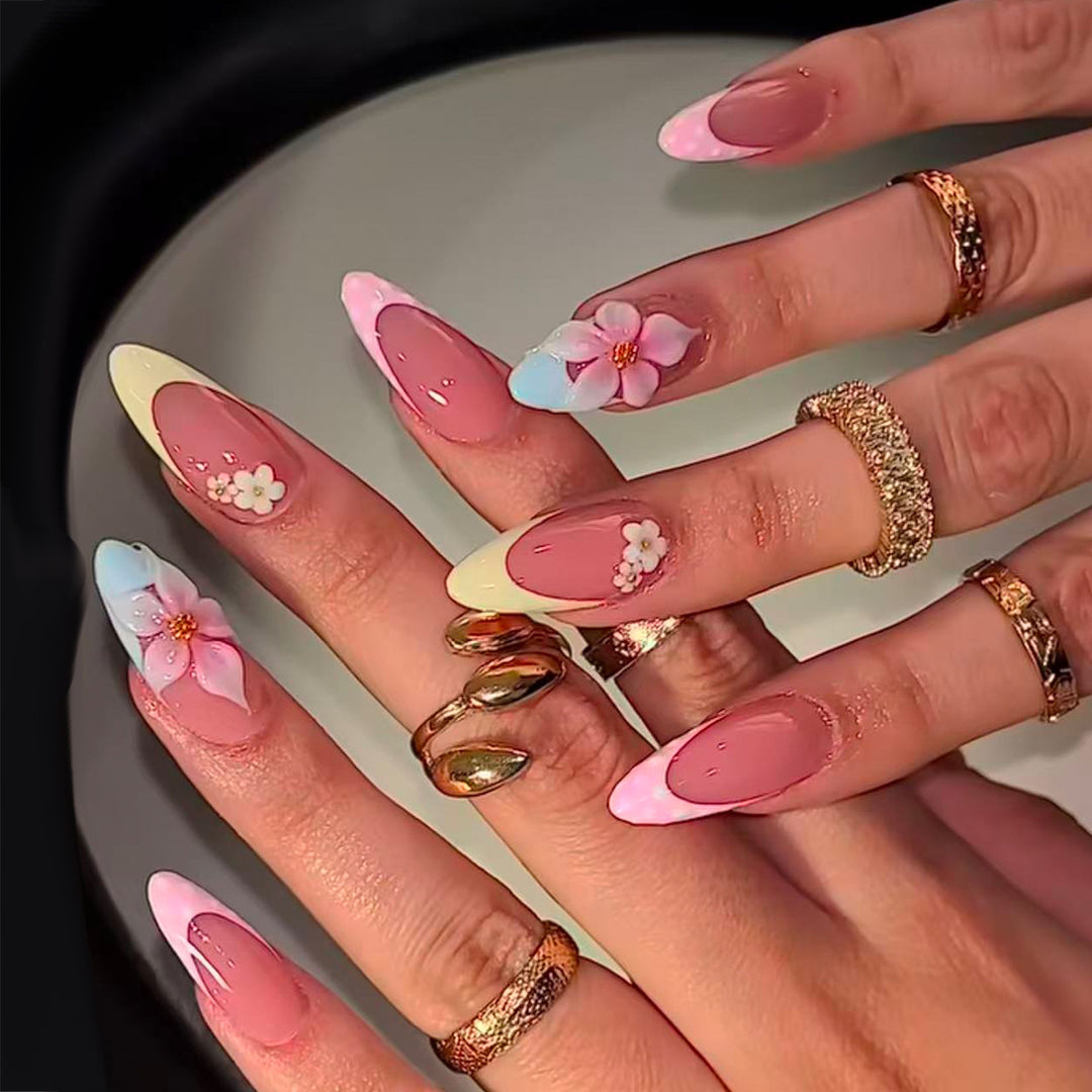 Elegant Artificial Nails with Floral Accents Stornfield