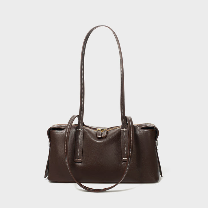 Structured Rectangular Shoulder Tote with Long Double Handles and Top Zip