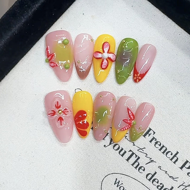 Artistic Floral-Design Press-On Nail Art Set Stornfield