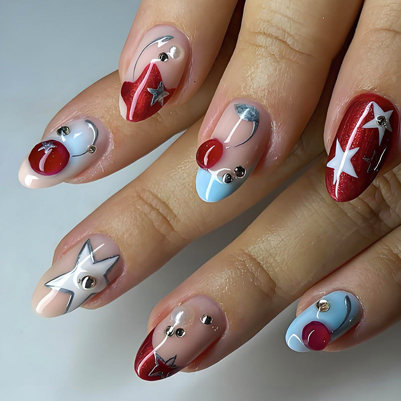 Acrylic nail set with stylish star and fruit motifs Stornfield