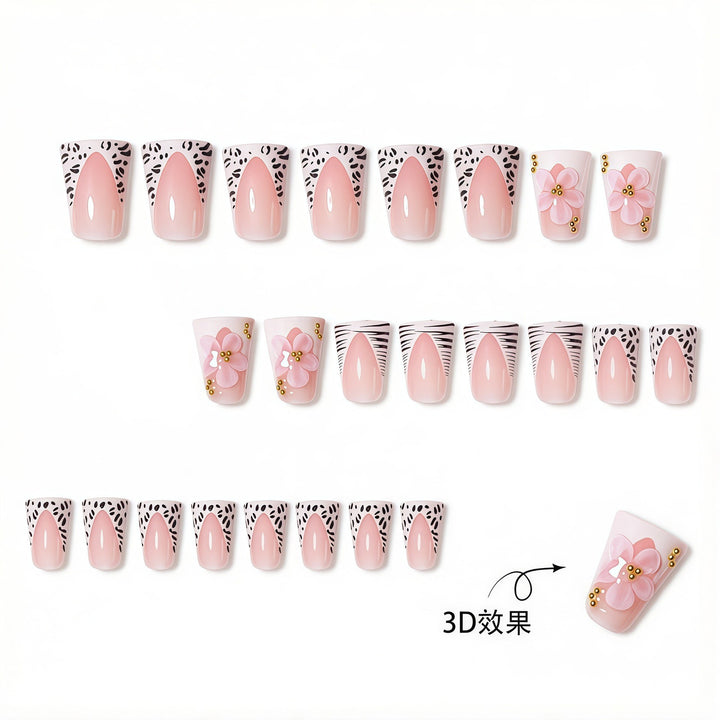 Premium Decorative 3D Press-On Nails with Floral and Animal Print Accents Stornfield