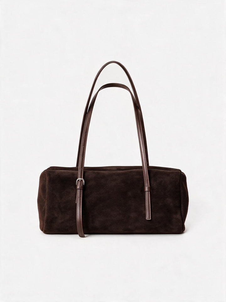 Long-Strap Suede Box Tote Bag