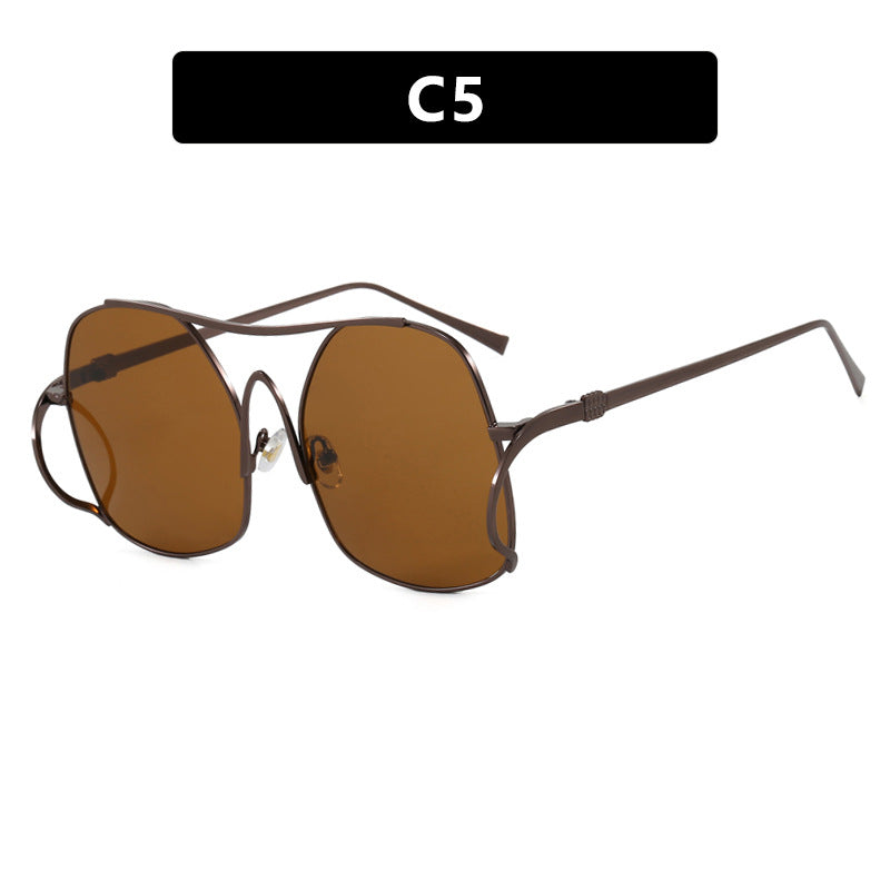 Women's geometric sunglasses with narrow metal frame and brown lenses Stornfield