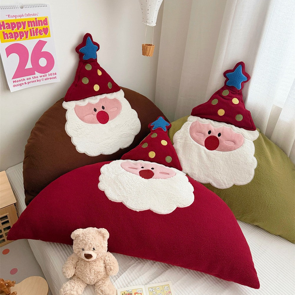 Christmas cuddle pillow in Santa face with soft plush cover and appliqués