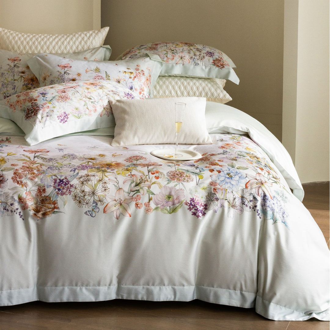 Floral Watercolor Cotton-Sateen Duvet Cover Set with Piped Edge & Pillow Shams