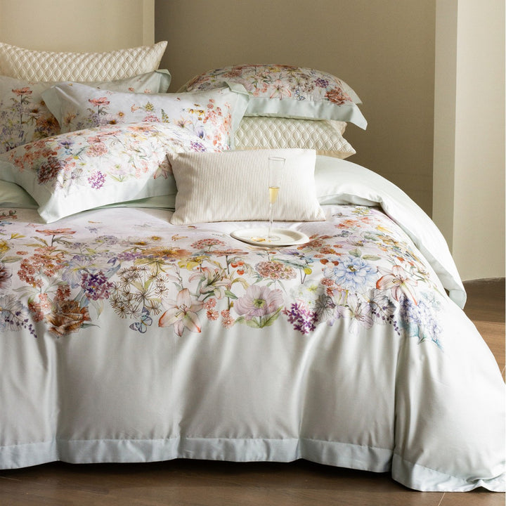Floral Watercolor Cotton-Sateen Duvet Cover Set with Piped Edge & Pillow Shams