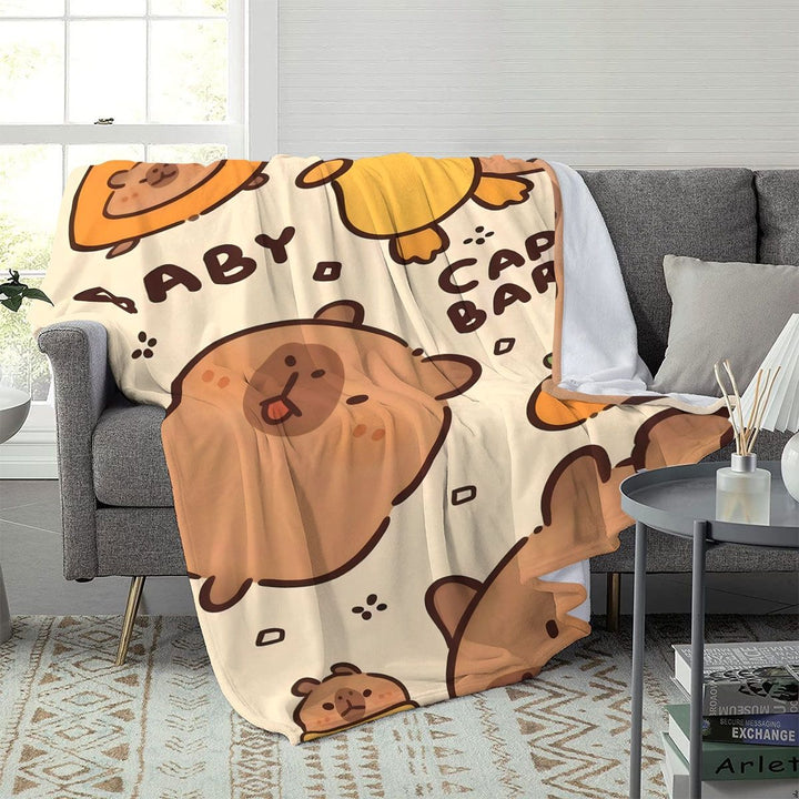 Cute Cartoon Capybara-Themed Throw Blanket