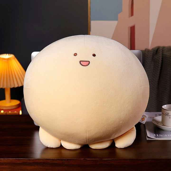Plush Round Chubby Character Cushion with Short Limbs and Embroidered Smile Stornfield