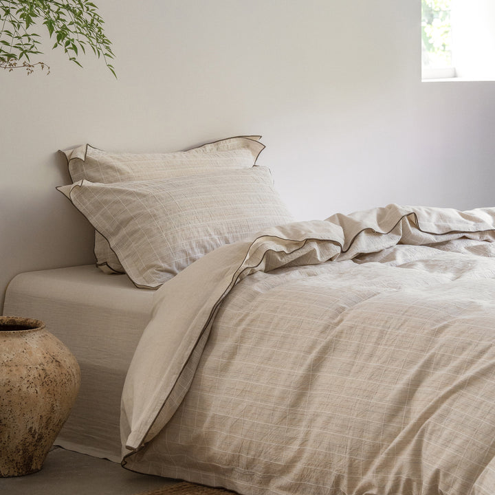 Linen Duvet Cover Set with Contrast Piping