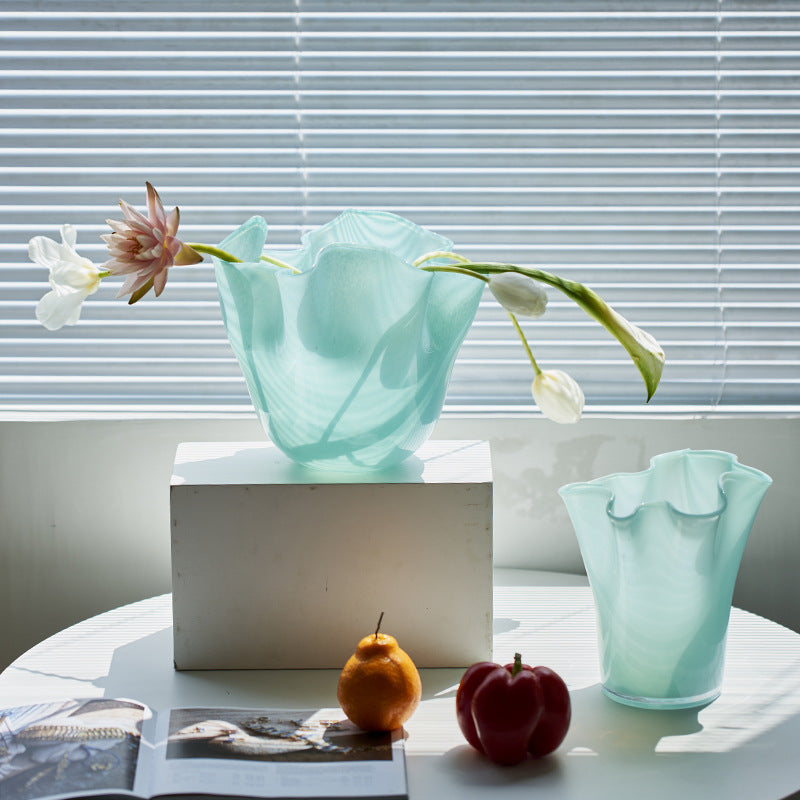 Handblown Tall Ruffled Rim Glass Vase Stornfield
