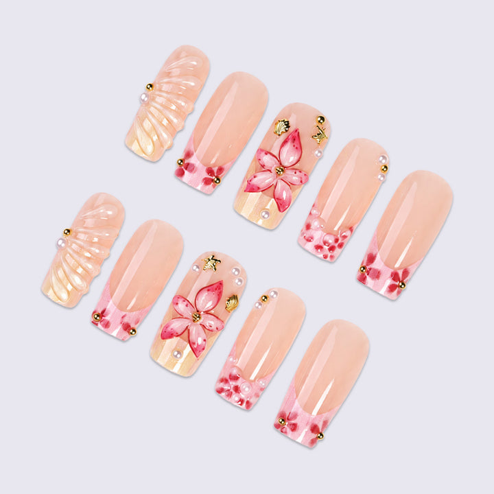 Decorative Floral Embellished Press-On Nails Stornfield