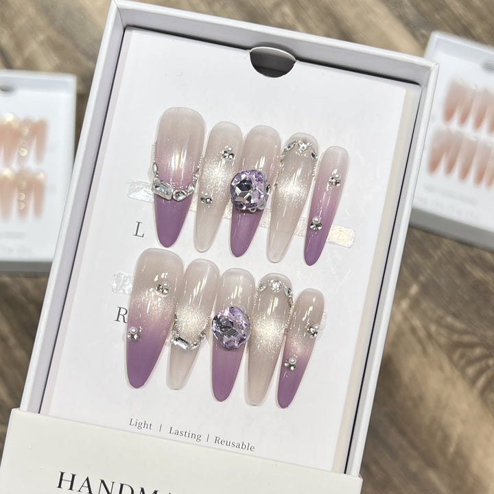 Elegant Stiletto Press-On Nails with Gemstone Accents Stornfield
