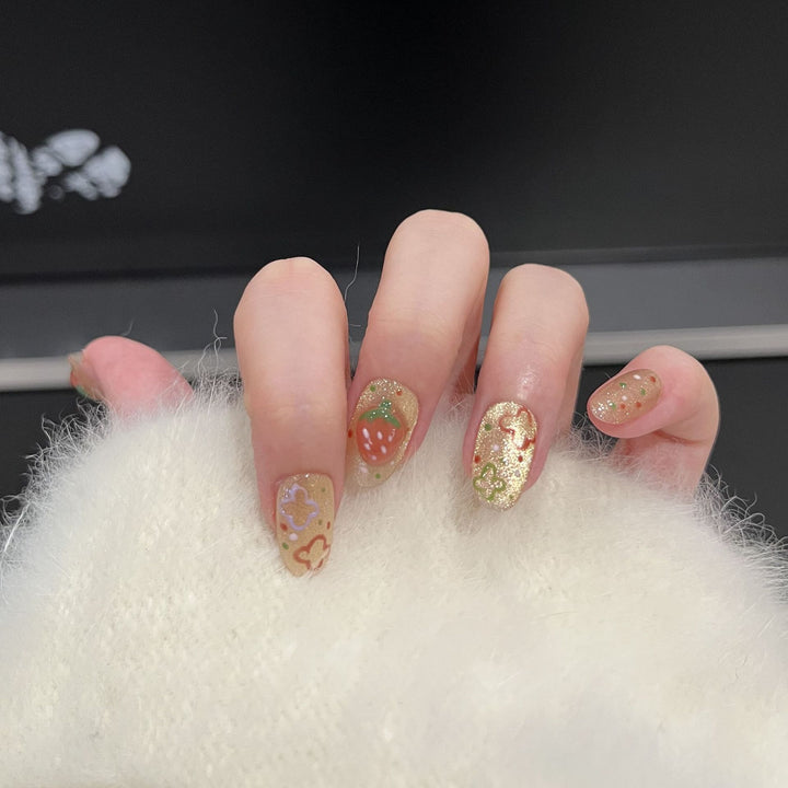 Artistic Strawberry-Themed Press-On Nail Set Stornfield