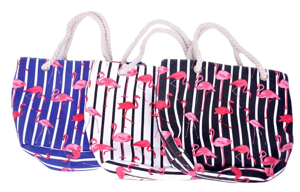 Beach bag with flamingo pattern and sturdy rope handles Stornfield