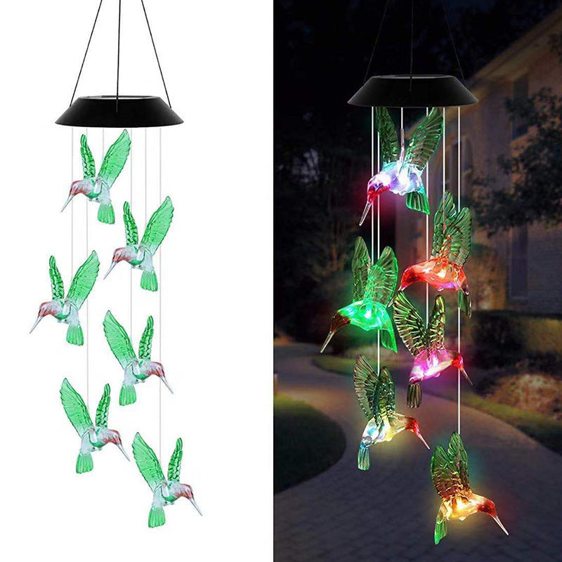 Solar-Powered Hanging Hummingbird LED Wind Chime With Color-Changing RGB Acrylic Birds And Weatherproof Top Stornfield