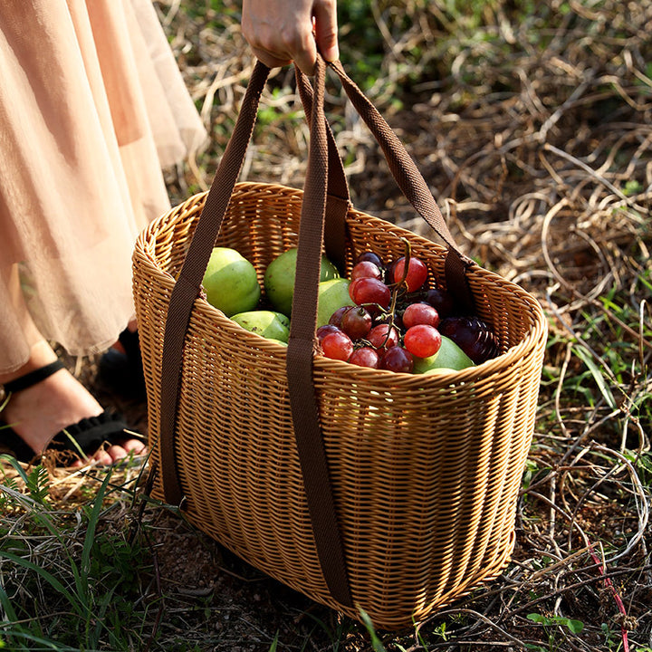 Unisex Robust braided shopping basket with comfortable fabric handles Stornfield