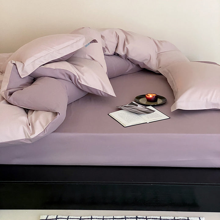 Reversible satin duvet cover set with silky soft finish and hotel closure