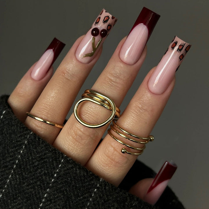Artistic Floral Press-On Nail Set Stornfield
