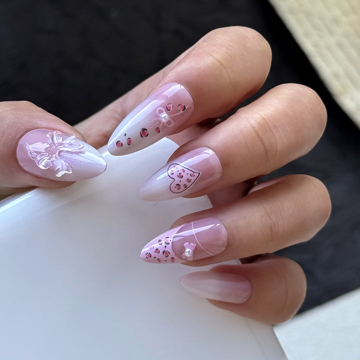 Artistic Heart-Embellished Press-On Nail Set Stornfield