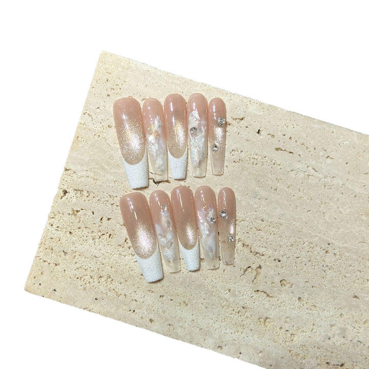 Elegant Press-On Nail Set with Floral and Gemstone Accents Stornfield