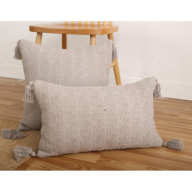 Decorative Rectangular and Square Textured Chenille Throw Pillow Set with Corner Tassels