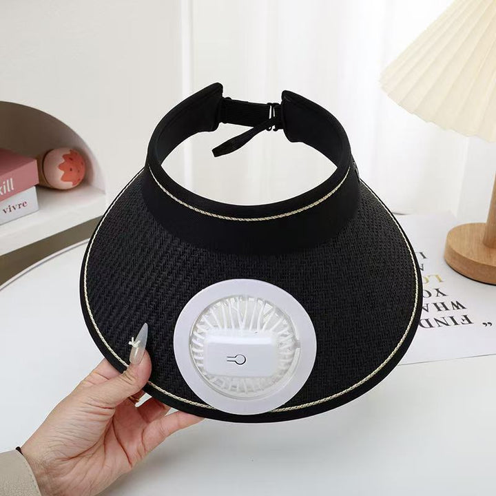 Air-cooled straw hat with detachable battery fan and elastic headband Stornfield