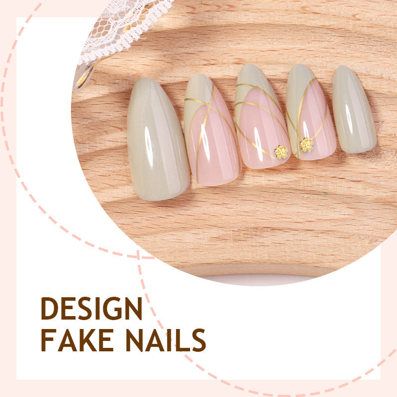 Artificial nail set with elegant marble design and gold accents Stornfield