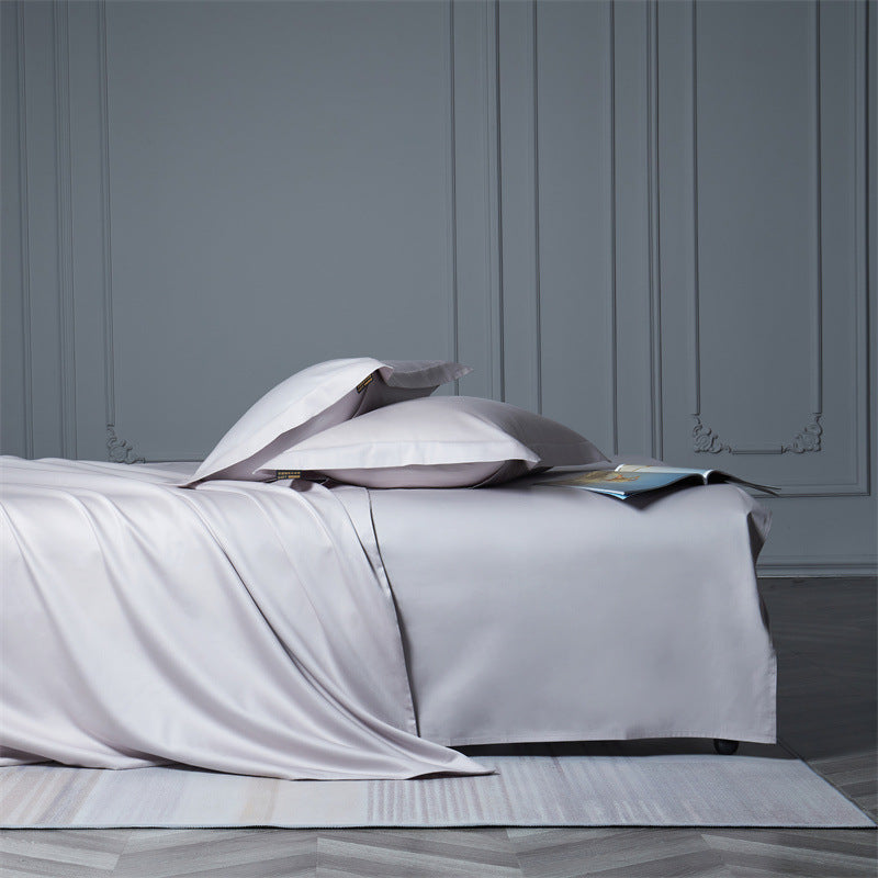 Cooling satin bedding set with anti-wrinkle finish and concealed zipper