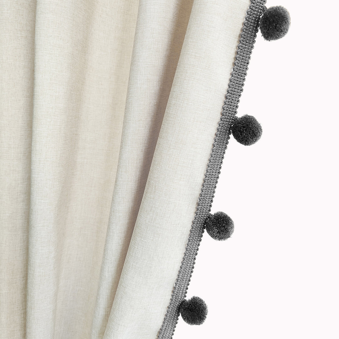 Textured Pom Pom Trim Shower Curtain Stornfield