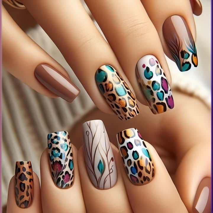 Creative Nail Art Set with Leopard and Flower Patterns Stornfield