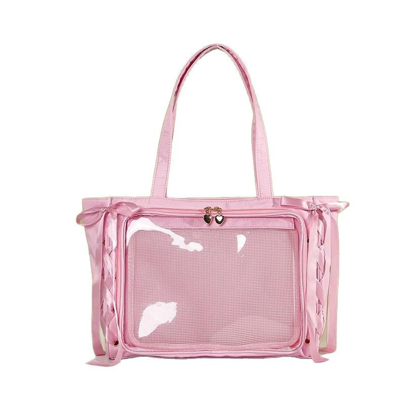 Multifunctional Clear Tote Bag with Decorative Ribbons
