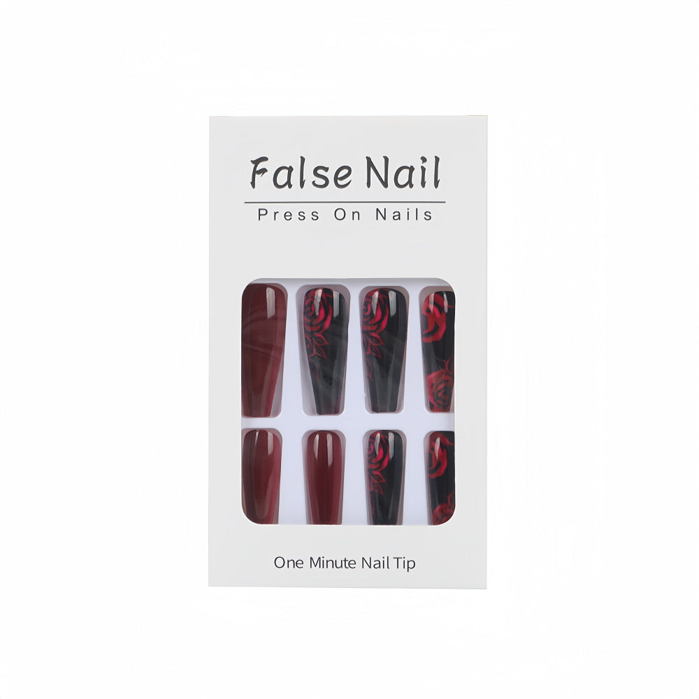 artistic nail tips with floral rose pattern Stornfield