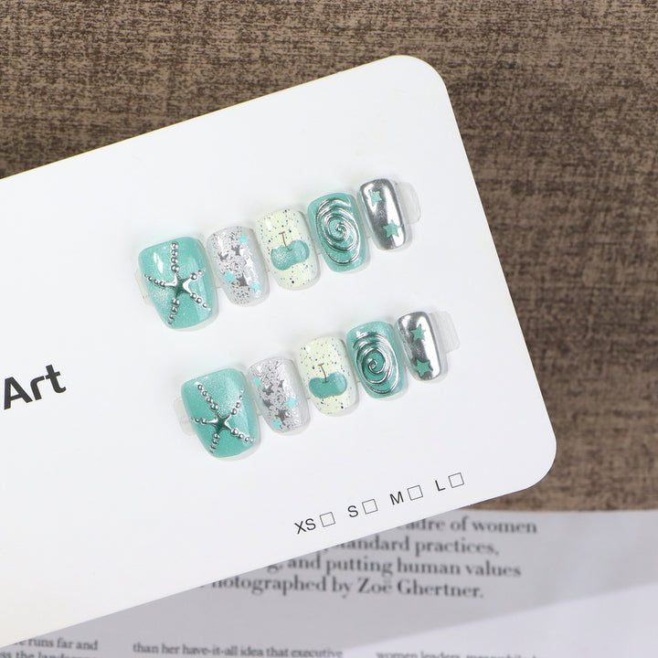 Decorative Press-On Nail Art Set with Starfish and Silver Accents Stornfield