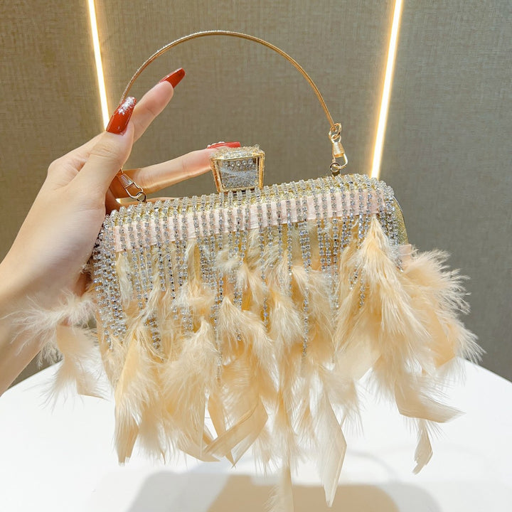 Feather-Embellished Evening Clutch