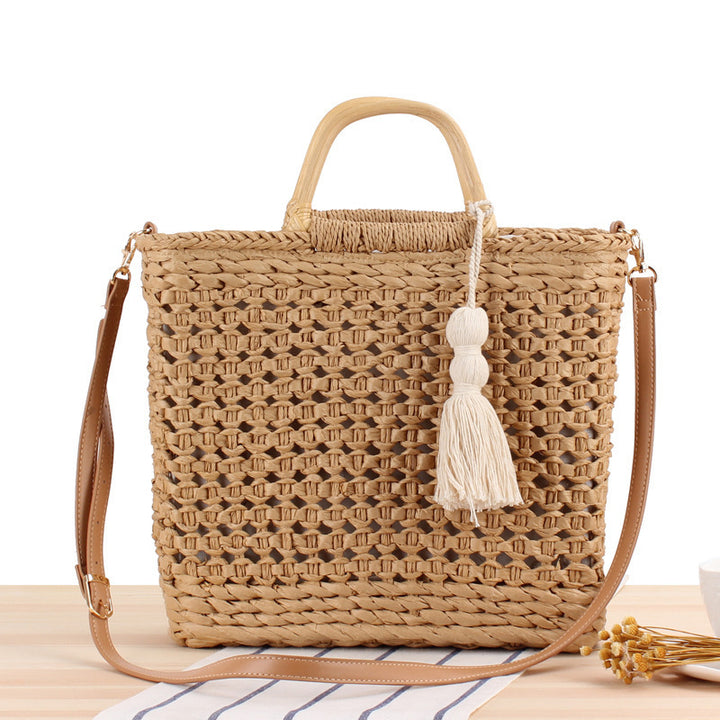 Soft and Stylish Straw Shoulder Bag with Removable Tassel Detail Stornfield
