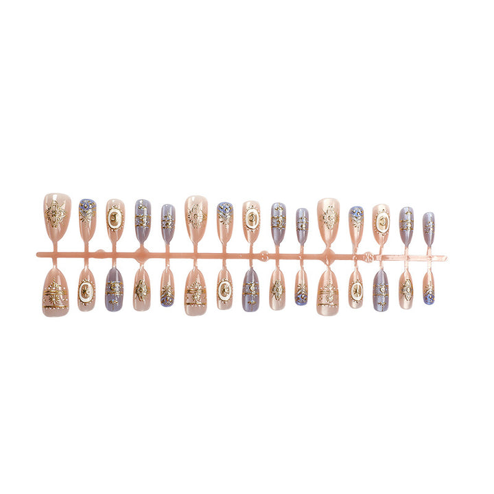 Decorative Press-On Nails Set with Elegant Gold Accents
