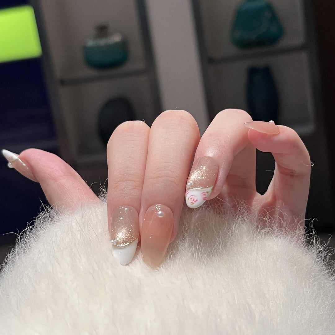 Glittery Floral Press-On Nail Set Stornfield