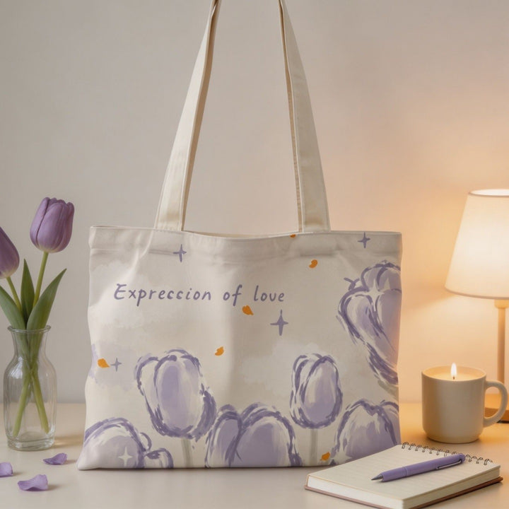 Floral Print Canvas Tote Bag