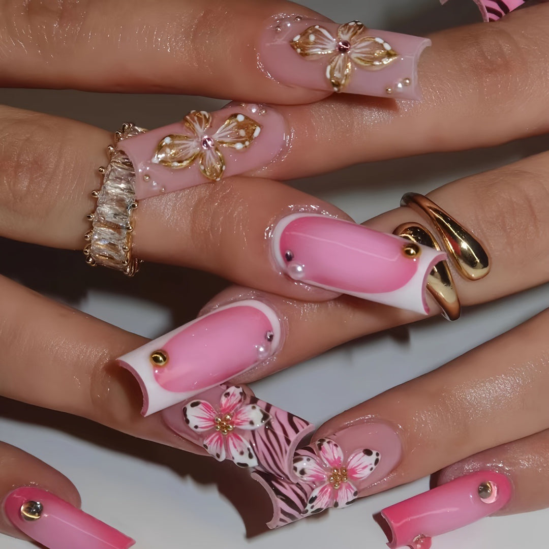 Artistic Floral Acrylic Nail Art Stornfield
