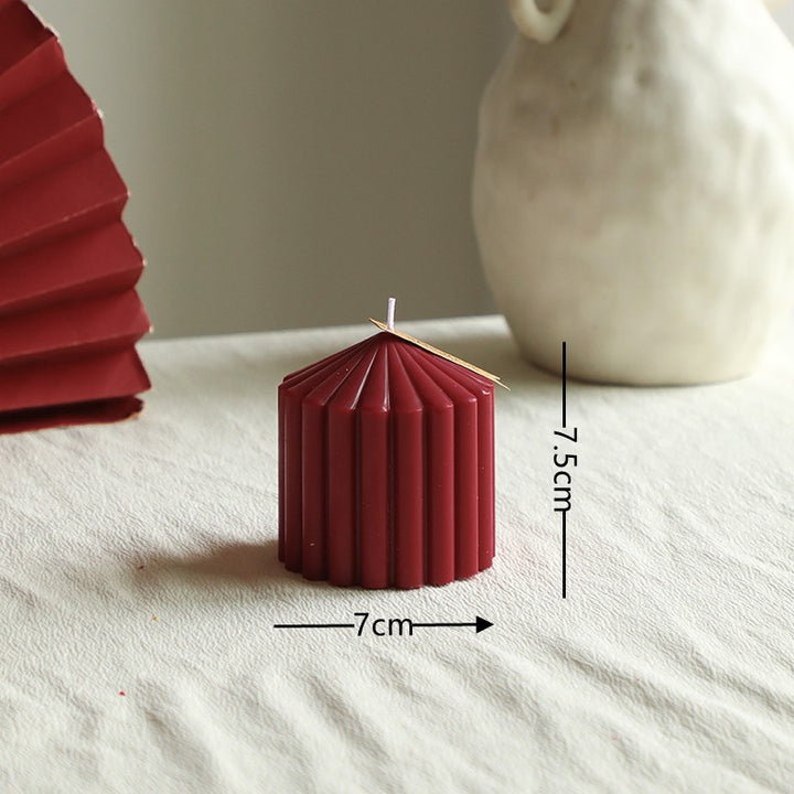 Textured Vertical-Ribbed Pointed-Top Decorative Pillar Candle