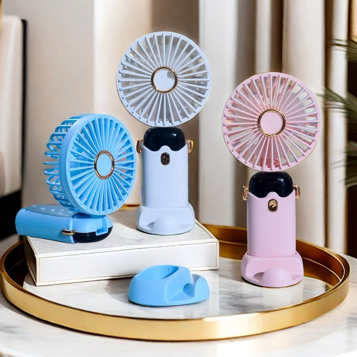 Women's Portable Hand Fan with Integrated Spray Function and USB Charging Option Stornfield