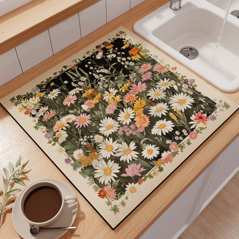 Floral-Themed Kitchen Counter Mat Stornfield