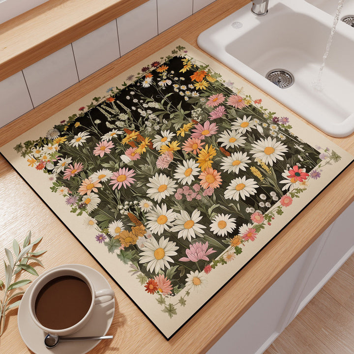 Floral-Themed Kitchen Counter Mat Stornfield