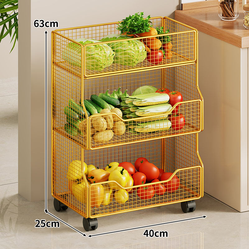 Two Tier Wire Mesh Kitchen Produce Storage Rack with Slide Out Lower Basket