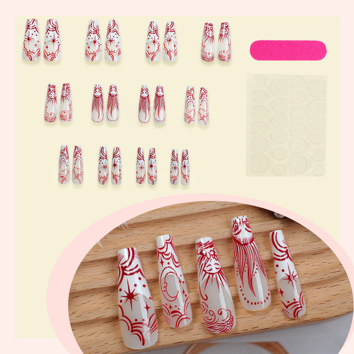 Artistic Press-On Nail Set with Unique Star and Graphic Patterns Stornfield