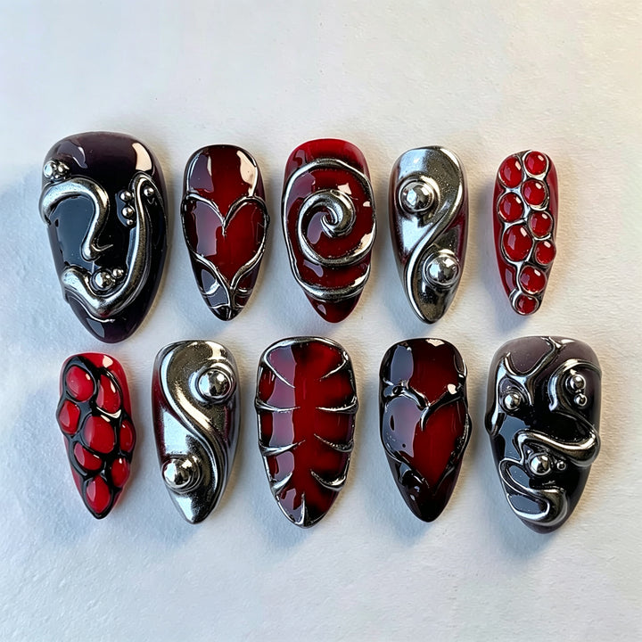 Artistic 3D Embellished Press-On Nail Set