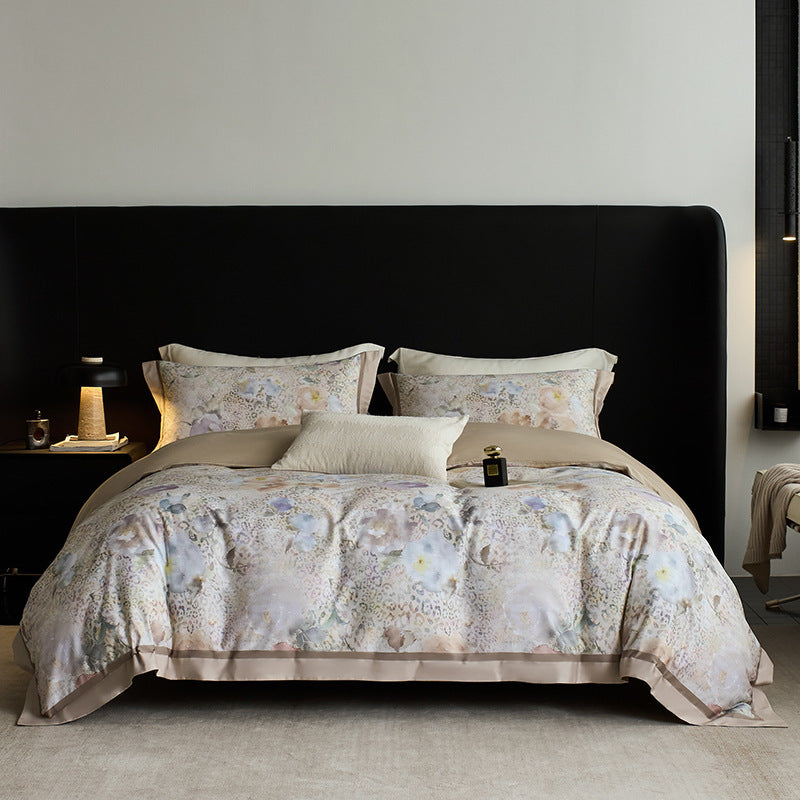 Botanical Vintage Meadow Print Cotton Duvet Cover Set with Sateen Reverse & Matching Shams